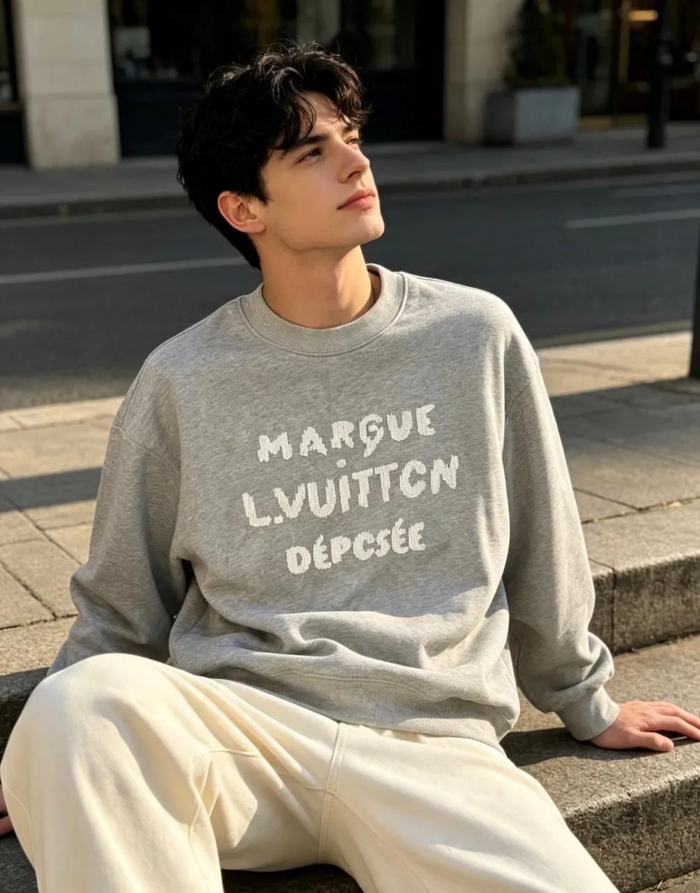Louis Vuitton/Louis Vuitton woven letter embroidered crew neck sweatshirt